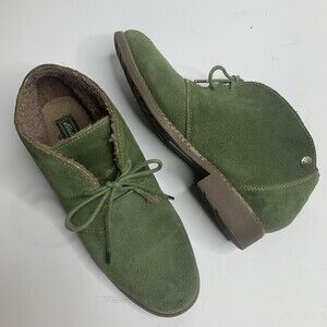 Eddie Bauer Valerie Olive Green Suede Faux Fur Lined Chukka Boots